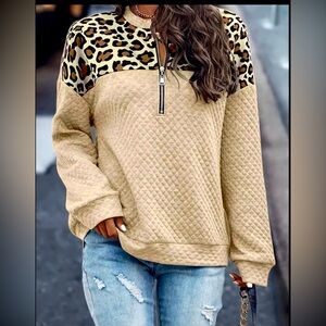 It is Well Boutique Leopard Color Block 1/4 Zip Sweatshirt/Casual Top; NWOT; Med